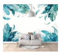 SPECUFX 3D Photo Self-adhesive Wallpaper Mural Poster Wall Art Sticker Decoration Painted cyan feather fantasy world 100x70cm Pictures for Living Room Bedroom Office Corridor Dining Children