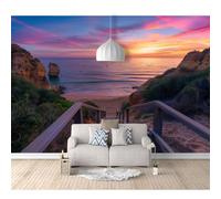 SPECUFX 3D Photo Self-adhesive Wallpaper Mural Poster Wall Art Sticker Decoration View of the wooden bridge over the beach 100x70cm Pictures for Living Room Bedroom Office Corridor Dining Children