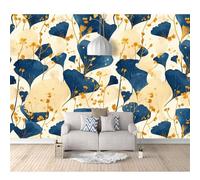 SPECUFX 3D Photo Self-adhesive Wallpaper Mural Poster Wall Art Sticker Decoration Watercolor leaves are golden-blue 100x70cm Pictures for Living Room Bedroom Office Corridor Dining Children