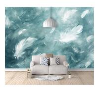 SPECUFX 3D Photo Self-adhesive Wallpaper Mural White feathers cyan 100x70cm Effect Living Room Office Bedroom Dining Corridor Wall Posters