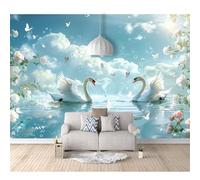 SPECUFX 3D Photo Self-adhesive Wallpaper Mural White swan, romantic blue sky and white clouds 100x70cm Effect Living Room Office Bedroom Dining Corridor Wall Posters