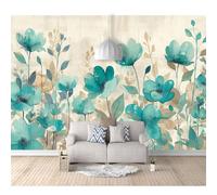 SPECUFX 3D Photo Self-adhesive Wallpaper Murals Vintage oil painting floral beige blue 100x70cm Pattern Stickers Home Room Wall Poster Decoration for Living Office Bedroom Dining Art