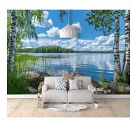 SPECUFX 3D Photo Self-adhesive Wallpaper Stone lake blue landscape 100x70cm Boy and Girl Mural Waterproof Custom Art Poster Kindergarten Childre