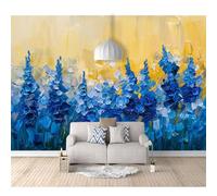 SPECUFX 3D Photo Self-adhesive Wallpaper Wall Art Landscape abstract oil painting with blue flowers 100x70cm Poster Decorative Stickers Background for Living Room Bedroom
