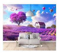 SPECUFX 3D Photo Self-adhesive Wallpaper Wall Art Romantic landscape tree love purple hot air balloon 100x70cm Poster Decorative Stickers Background for Living Room Bedroom