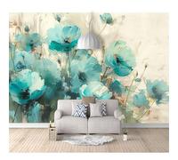 SPECUFX 3D Photo Self-adhesive Wallpaper watercolor flowers cyan 100x70cm Boy and Girl Mural Waterproof Custom Art Poster Kindergarten Childre