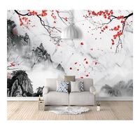 SPECUFX 3D Self-adhesive Wallpaper for Living Room Bedroom Oriental ink mountain peach blossoms 100x70cm Dining Mural Wall Sticker Girl Decorate