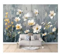 SPECUFX 3D Self-adhesive Wallpaper Large Mural Photo Oil painting white flowers gray flowers 100x70cm Poster Decorative Home Decoration for Teen Dorm Boy Girl Room Living