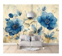 SPECUFX 3D Self-adhesive Wallpaper Large Mural Photo Vintage floral beige blue 100x70cm Poster Decorative Home Decoration for Teen Dorm Boy Girl Room Living