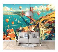SPECUFX 3D Self-adhesive Wallpaper Murals Bridge and town view 100x70cm Photo Pattern Stickers Home Room Wall Poster Decoration for Living Office Bedroom Dining Art