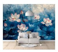 SPECUFX 3D Self-adhesive Wallpaper Murals Vintage lotus blue white 100x70cm Photo Wall Mural Effect Decoration Self-adhesive Wallpaper Living Room for Bedroom Posters Art