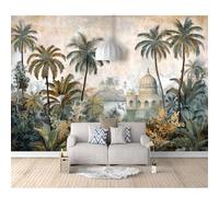 SPECUFX 3D Self-adhesive Wallpaper Murals Vintage rainforest building coconut tree landscape 100x70cm Photo Wall Mural Effect Decoration Self-adhesive Wallpaper Living Room for Bedroom Posters Art