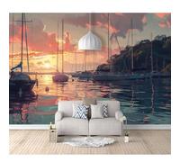 SPECUFX 3D Self-adhesive Wallpaper Sunset scenery over the sea on sailing in the harbor 100x70cm Wall Murals Stickers for Living Room Bedroom Decor Posters Art