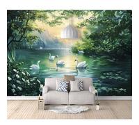 SPECUFX 3D Self-adhesive Wallpaper Wall Mural Swan Lake Forest Sunset Nature Landscape 100x70cm Posters Sticker Border Bedroom Photo