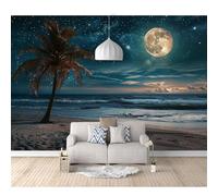 SPECUFX 3D Wall Mural Self-adhesive Wallpaper Beach night view moon coconut palm sea 100x70cm Large Home Decor for Bedroom Indoor and Tv Background Art