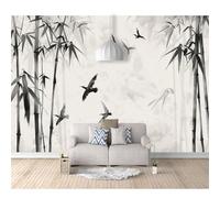SPECUFX 3D Wall Mural Self-adhesive Wallpaper Oriental bamboo black and white bird landscape 100x70cm Large Home Decor for Bedroom Indoor and Tv Background Art