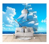 SPECUFX 3D Wall Mural Self-adhesive Wallpaper Sailing ships at sea 100x70cm Large Home Decor for Bedroom Indoor and Tv Background Art