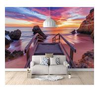 SPECUFX 3D Wall Mural Self-adhesive Wallpaper View of the wooden bridge over the beach 100x70cm Large Home Decor for Bedroom Indoor and Tv Background Art