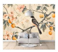 SPECUFX 3D Wall Mural Self-adhesive Wallpaper Vintage floral peach bird 100x70cm Large Home Decor for Bedroom Indoor and Tv Background Art