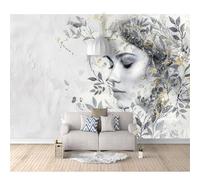 SPECUFX 3D Wall Mural Self-adhesive Wallpaper Watercolor woman face floral gray 100x70cm Large Home Decor for Bedroom Indoor and Tv Background Art
