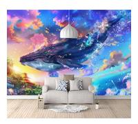 SPECUFX Art Photo Self-adhesive Wallpaper 3D Mural Fantasy Flying Whales Watercolor Colorful 100x70cm Wall Photoposter Decor Living Room Bedroom Murals Decoration