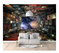 SPECUFX Art Photo Self-adhesive Wallpaper 3D Mural Optical illusion of night view of city buildings 100x70cm Wall Photoposter Decor Living Room Bedroom Murals Decoration