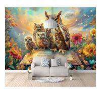 SPECUFX Art Photo Self-adhesive Wallpaper 3D Mural Owls and books 100x70cm Wall Photoposter Decor Living Room Bedroom Murals Decoration