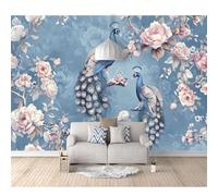 SPECUFX Custom 3D Photo Self-adhesive Wallpaper Vintage peacock animal bird flowers 100x70cm Mural Large Poster Living Bedroom Tv Background Wall Home Decoration