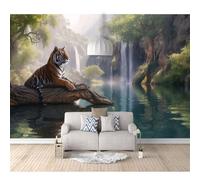 SPECUFX Custom Mural Self-adhesive Wallpaper for Walls 3D Forest waterfalls, wildlife, tigers 100x70cm Art Wall Painting Living Room Bedroom Restaurant Dining Decor