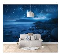 SPECUFX Custom Photo Self-adhesive Wallpaper Murals Blue night sky, mountains, stars, moon 100x70cm Panorama 3D Wall Mural Effect Poster for Living Room Bedroom Children's