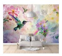 SPECUFX Custom Photo Self-adhesive Wallpaper Murals Vintage watercolor floral bird colorful 100x70cm Panorama 3D Wall Mural Effect Poster for Living Room Bedroom Children's