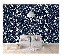 SPECUFX Custom Photo Self-adhesive Wallpaper Wall Covering Bohemian Blue Moon and Stars 100x70cm 3D Mural Painting for Bedroom Walls Living Room The Effect border