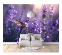 SPECUFX Custom Self-adhesive Wallpaper 3D Mural Bird purple lavender flowers 100x70cm Wall Wear Resistant Decoration for Study Room Living Backdrop Covering Photo