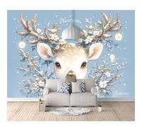 SPECUFX Custom Self-adhesive Wallpaper 3D Mural Cute animals, deer, flowers, plants 100x70cm Wall Wear Resistant Decoration for Study Room Living Backdrop Covering Photo