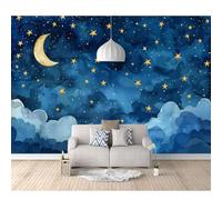 SPECUFX Custom Self-adhesive Wallpaper 3D Mural Fantasy blue sky, moon, stars 100x70cm Wall Wear Resistant Decoration for Study Room Living Backdrop Covering Photo