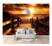 SPECUFX Custom Self-adhesive Wallpaper 3D Mural Sunset beach bridge landscape 100x70cm Wall Wear Resistant Decoration for Study Room Living Backdrop Covering Photo