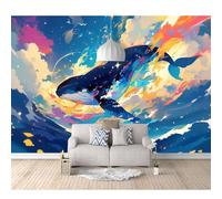 SPECUFX Custom Self-adhesive Wallpaper 3D Mural Whales are beautiful marine animals 100x70cm Wall Wear Resistant Decoration for Study Room Living Backdrop Covering Photo