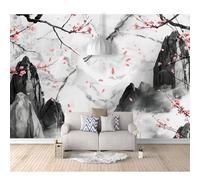 SPECUFX Custom Size Self-adhesive Wallpaper 3D Photo Oriental ink mountain peach blossoms 100x70cm Livingroom Tv Background for Wall Office Bedroom Dining Room Photos