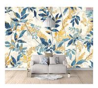 SPECUFX Giant Self-adhesive Wallpaper Photo 3D Wall Mural Watercolor leaves are golden-blue 100x70cm for Living Room TV Background Home Decoration Floral Card