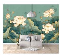 SPECUFX Landscape Wall Mural Vintage floral lotus teal 100x70cm Self-adhesive Wallpaper Photo Art Living Room Bedroom Office Murals