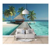 SPECUFX Modern Photo Self-adhesive Wallpaper Scenic beach bridge coconut trees 100x70cm 3D Mural Wall Paper Living Room Tv Bedroom Boy Girl Giant Sticker Home Decor