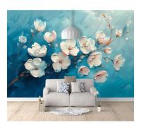 SPECUFX Mural Custom Photo Wallpapers 3D Oil painting of flowers, blue and white peach blossoms 100x70cm Wall Paper Murals Living Room Tv Sofa Bedroom Study Decor Self-adhesive Wallpaper Photos