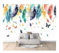 SPECUFX Mural Panoramic 3D Self-adhesive Wallpaper Bohemian watercolor feathers colorful 100x70cm Living Room Bedroom Tv Background Wall Hd Printing Custom Tapestry Photo Poster