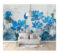 SPECUFX Mural Panoramic 3D Self-adhesive Wallpaper Vintage floral lotus blue 100x70cm Living Room Bedroom Tv Background Wall Hd Printing Custom Tapestry Photo Poster