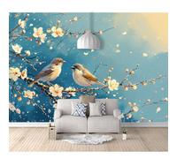 SPECUFX Mural Panoramic 3D Self-adhesive Wallpaper Vintage flowers and birds pink cyan 100x70cm Living Room Bedroom Tv Background Wall Hd Printing Custom Tapestry Photo Poster