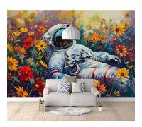 SPECUFX Mural Self-adhesive Wallpaper 3D Astronaut in the flowers 100x70cm Photo Modern Living Room Wall Background Tv Sofa Study Home Decoration