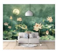 SPECUFX Mural Self-adhesive Wallpaper 3D Retro lotus moon night scene 100x70cm Photo Modern Living Room Wall Background Tv Sofa Study Home Decoration