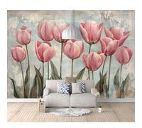 SPECUFX Mural Self-adhesive Wallpaper 3D Vintage pink tulip floral grey 100x70cm Photo Modern Living Room Wall Background Tv Sofa Study Home Decoration
