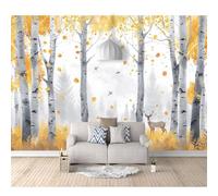 SPECUFX Mural Self-adhesive Wallpaper Photo Birch, golden leaves, animal deer 100x70cm Home Custom 3D Living Room Tv Background Wall Waterproof Painting Posters