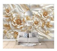 SPECUFX Mural Self-adhesive Wallpaper Photo Home Custom 3D Embossed golden beige flowers 100x70cm Living Room Tv Background Wall Waterproof Painting Posters